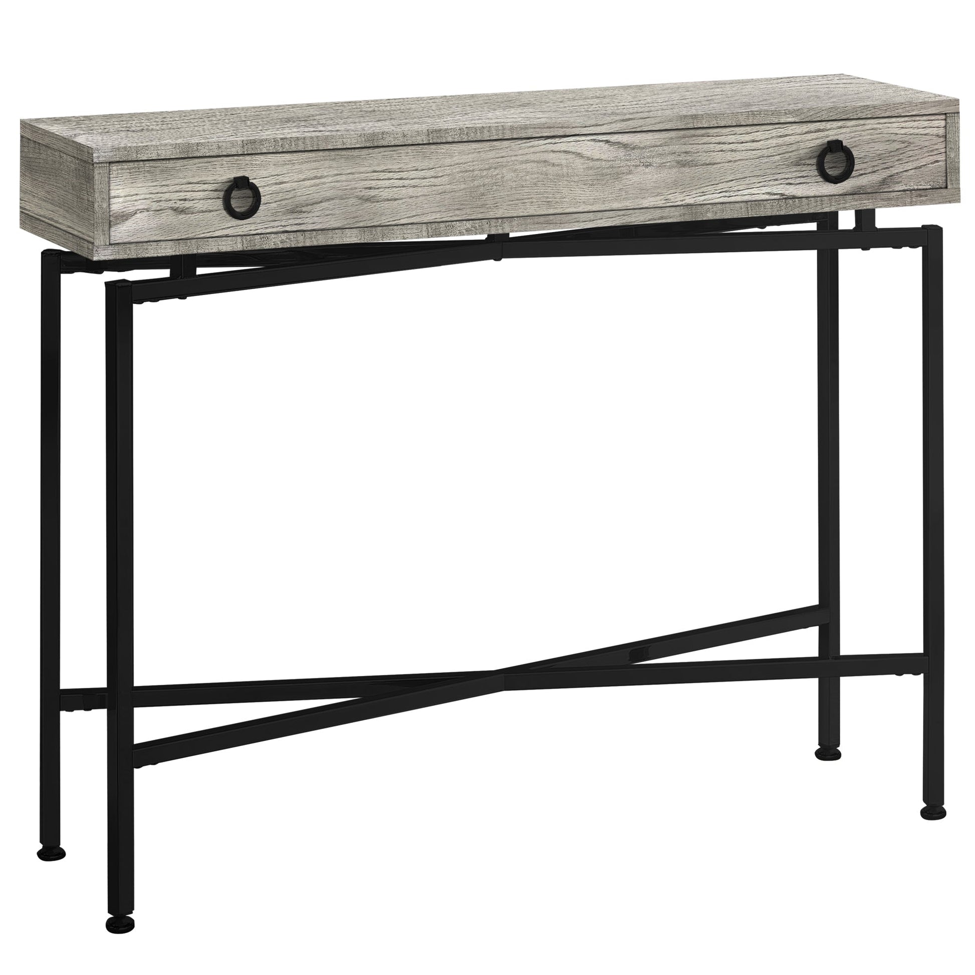 HomeRoots 43" Grey Reclaimed Wood Particle Board Accent Table With Black Legs