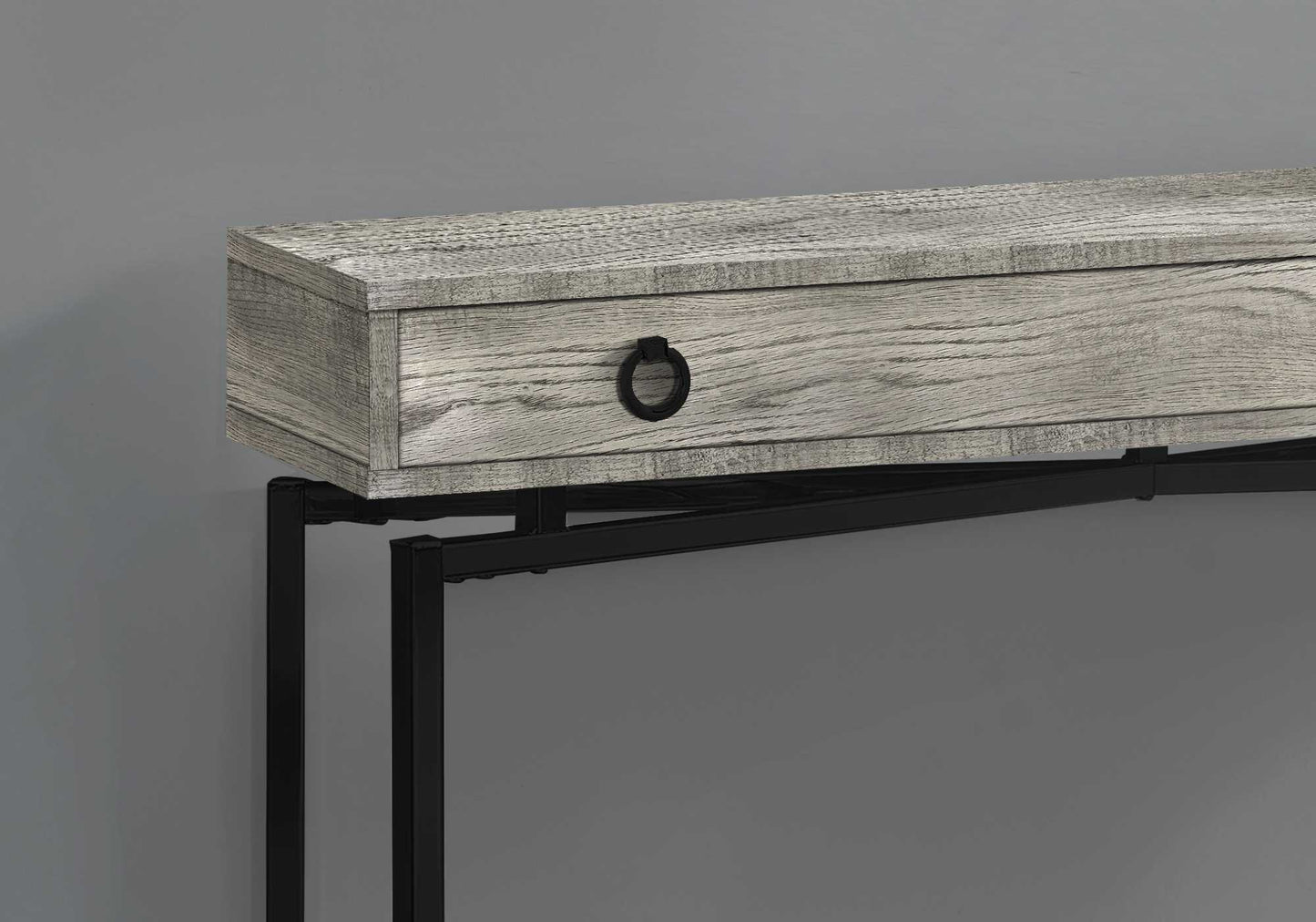 HomeRoots 43" Grey Reclaimed Wood Particle Board Accent Table With Black Legs