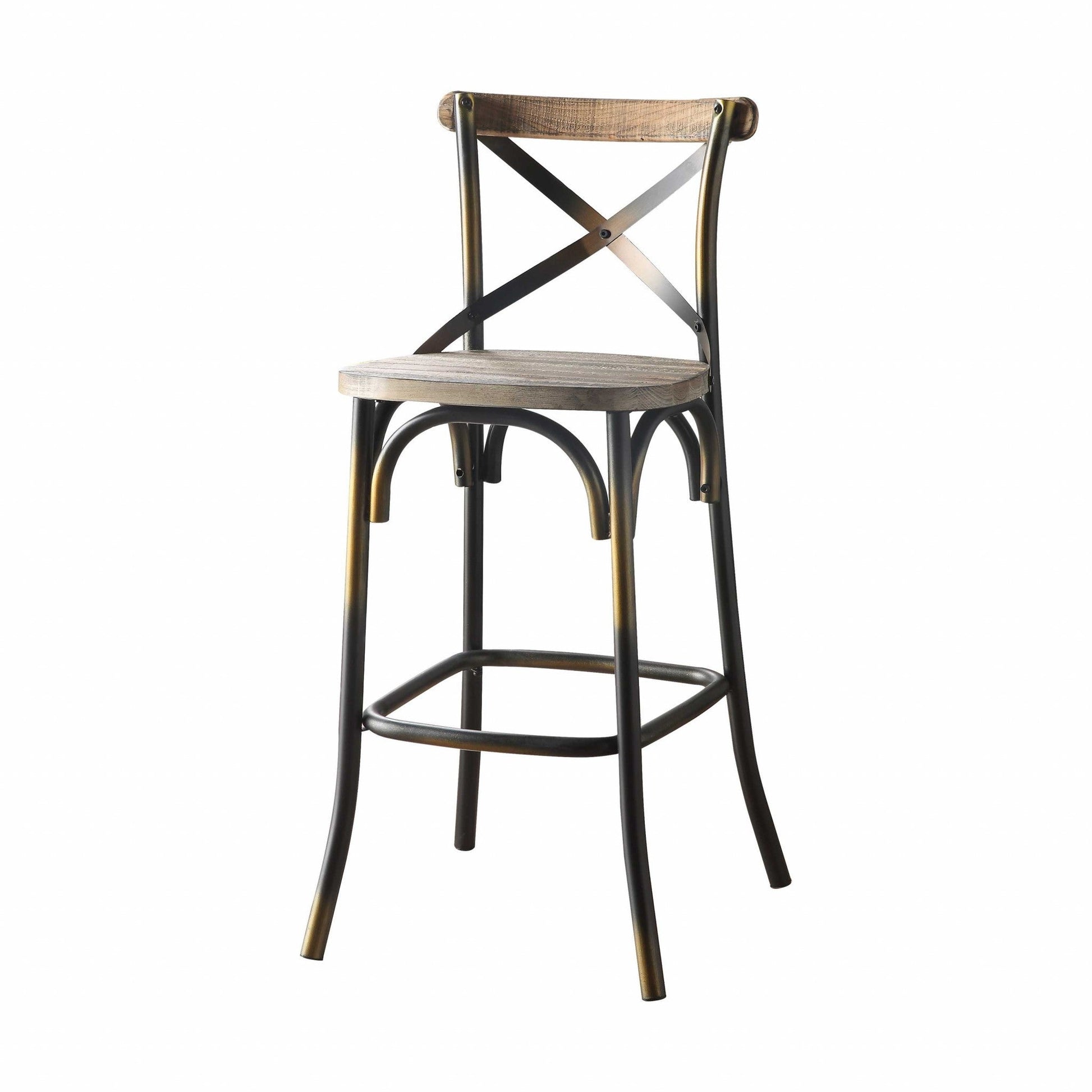 HomeRoots 43' High Back Antiqued Copper And Oak Finish Bar Chair