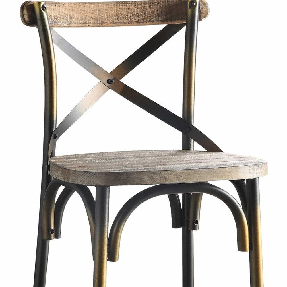 HomeRoots 43' High Back Antiqued Copper And Oak Finish Bar Chair