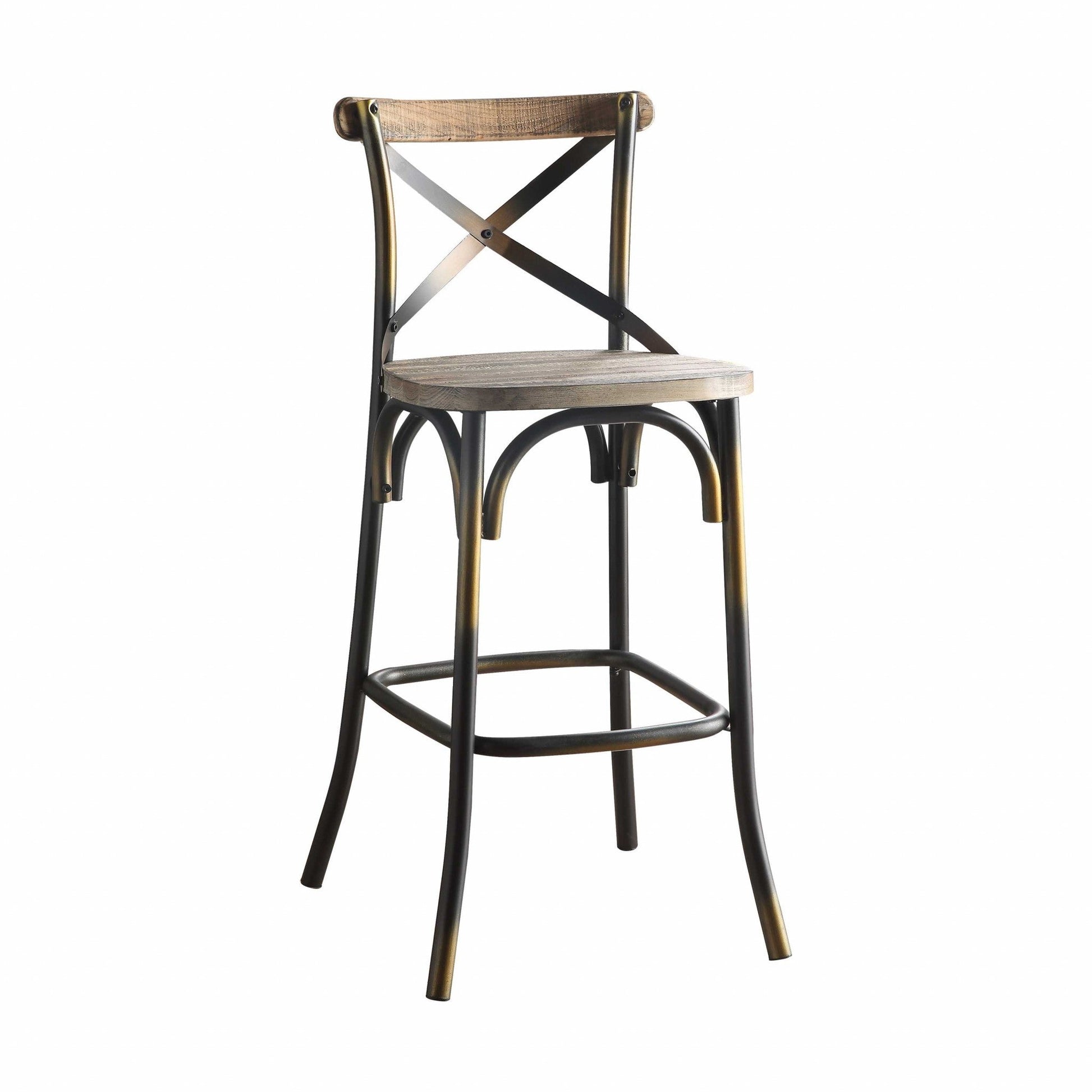 HomeRoots 43' High Back Antiqued Copper And Oak Finish Bar Chair