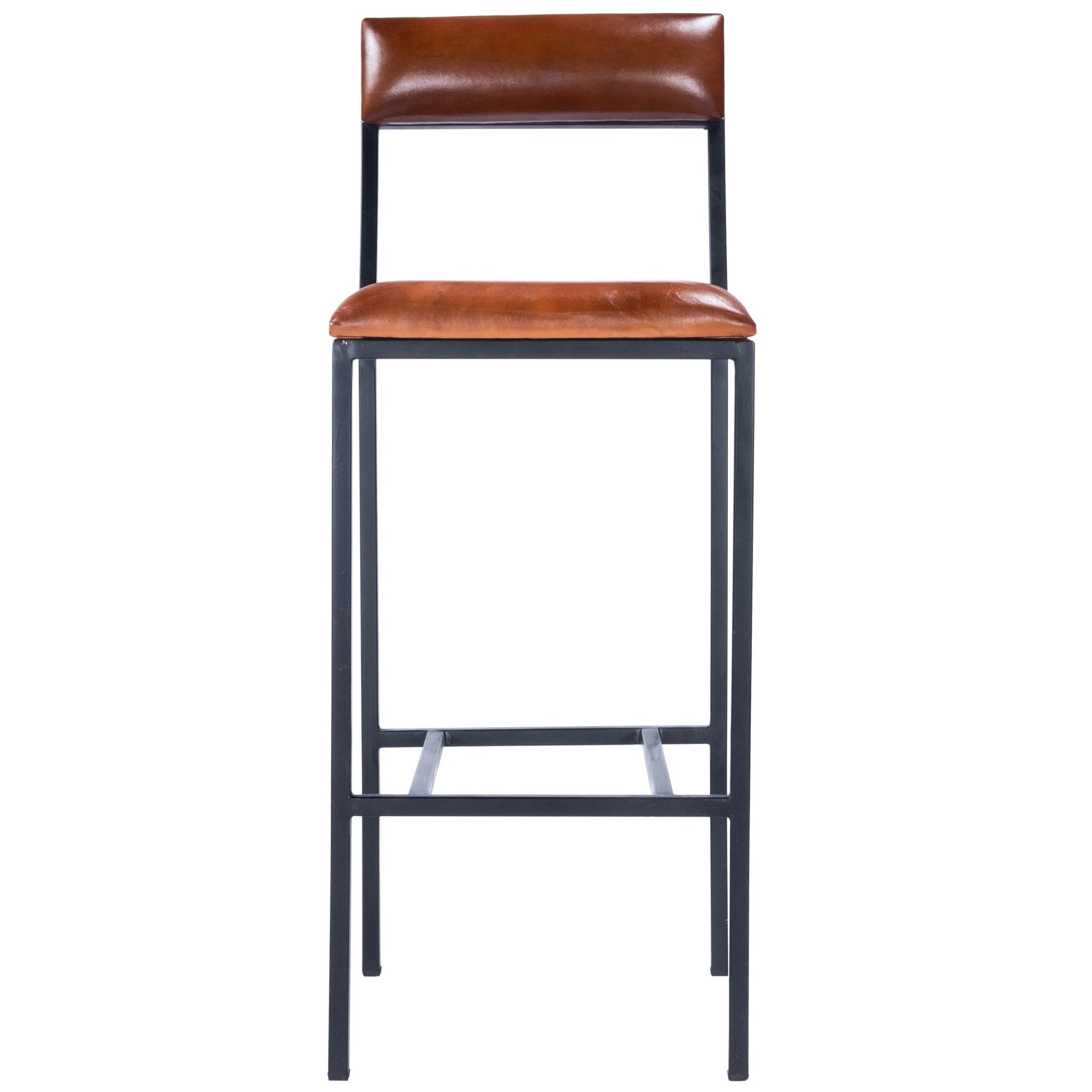 HomeRoots 43" Iron Bar Chair With Footrest in Brown and Black Finish
