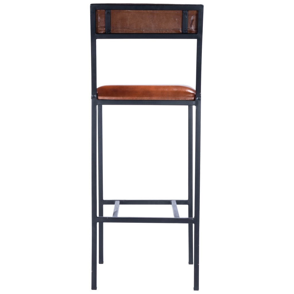HomeRoots 43" Iron Bar Chair With Footrest in Brown and Black Finish