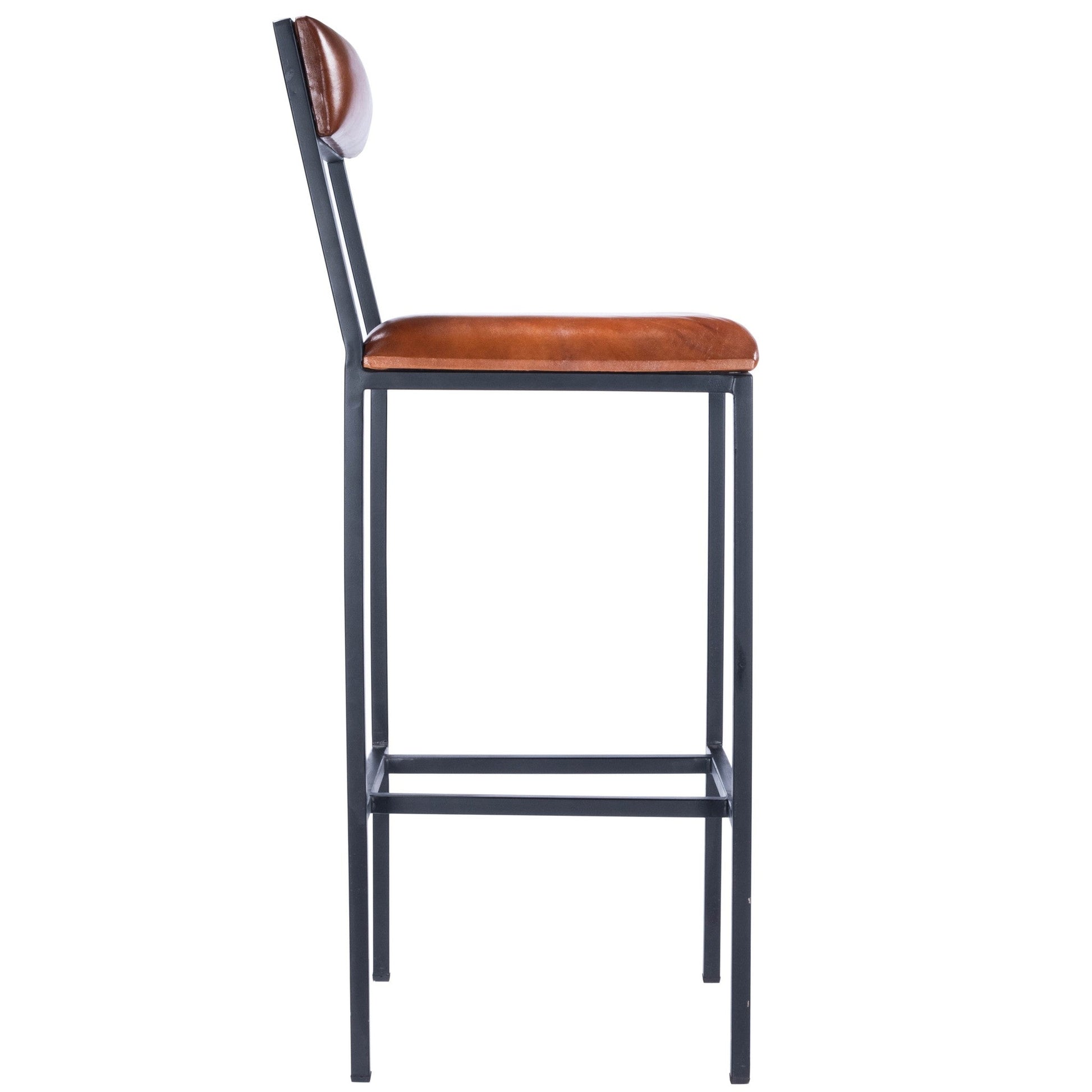 HomeRoots 43" Iron Bar Chair With Footrest in Brown and Black Finish
