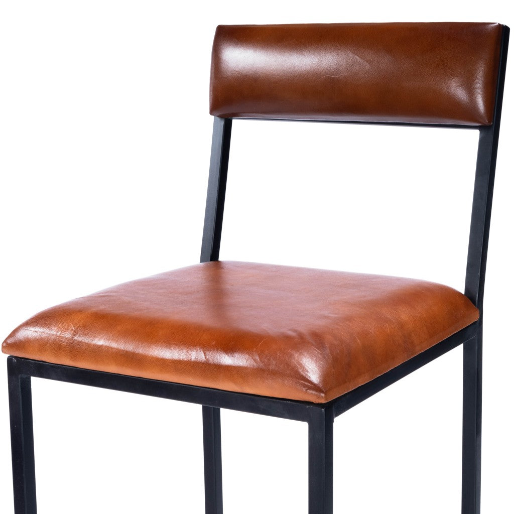 HomeRoots 43" Iron Bar Chair With Footrest in Brown and Black Finish
