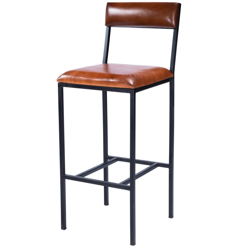 HomeRoots 43" Iron Bar Chair With Footrest in Brown and Black Finish