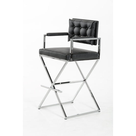 HomeRoots 43" Leatherette And Steel Bar Stool In Black