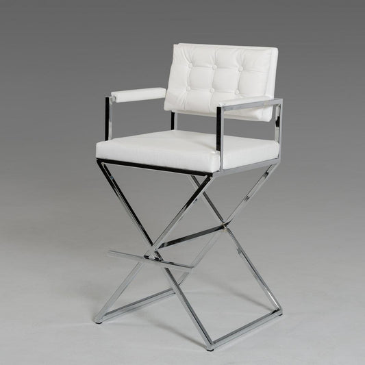 HomeRoots 43" Leatherette And Steel Bar Stool In White