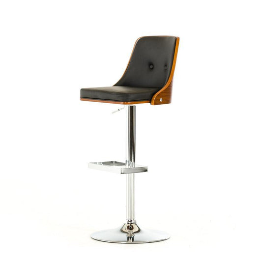 HomeRoots 43" Leatherette Veneer And Steel Bar Stool In Black