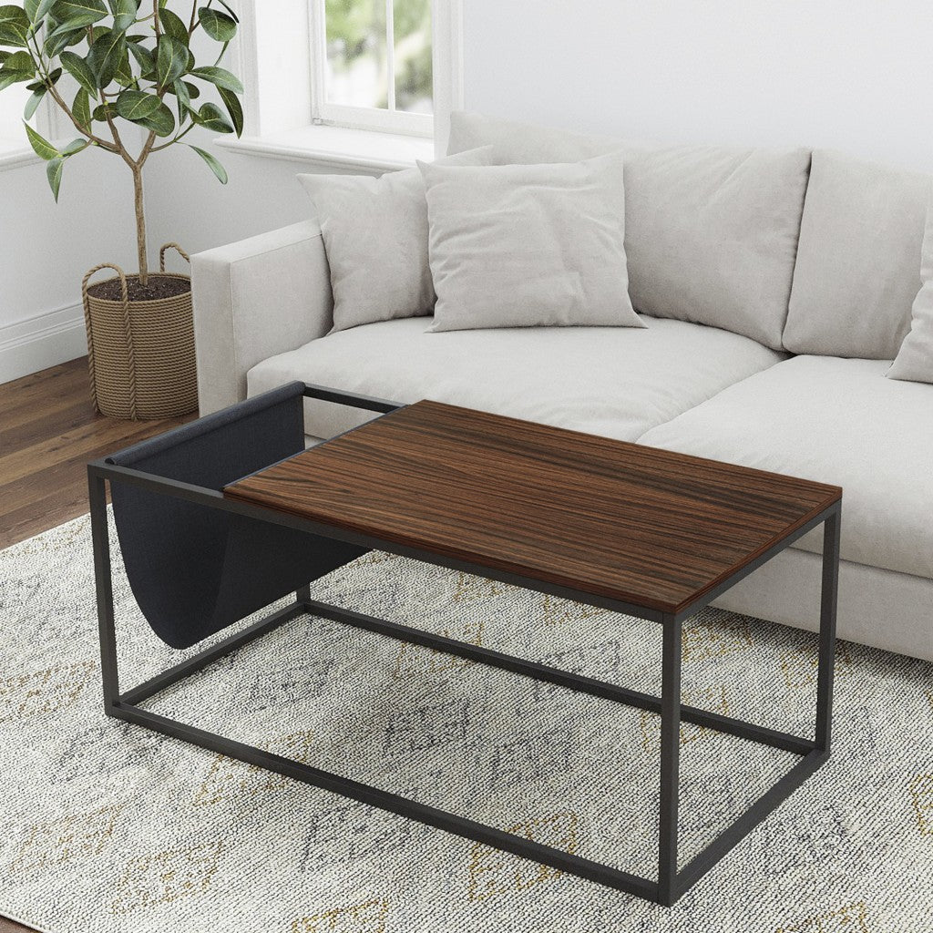 HomeRoots 43" Metal Coffee Table With Shelf in Brown And Black Finish