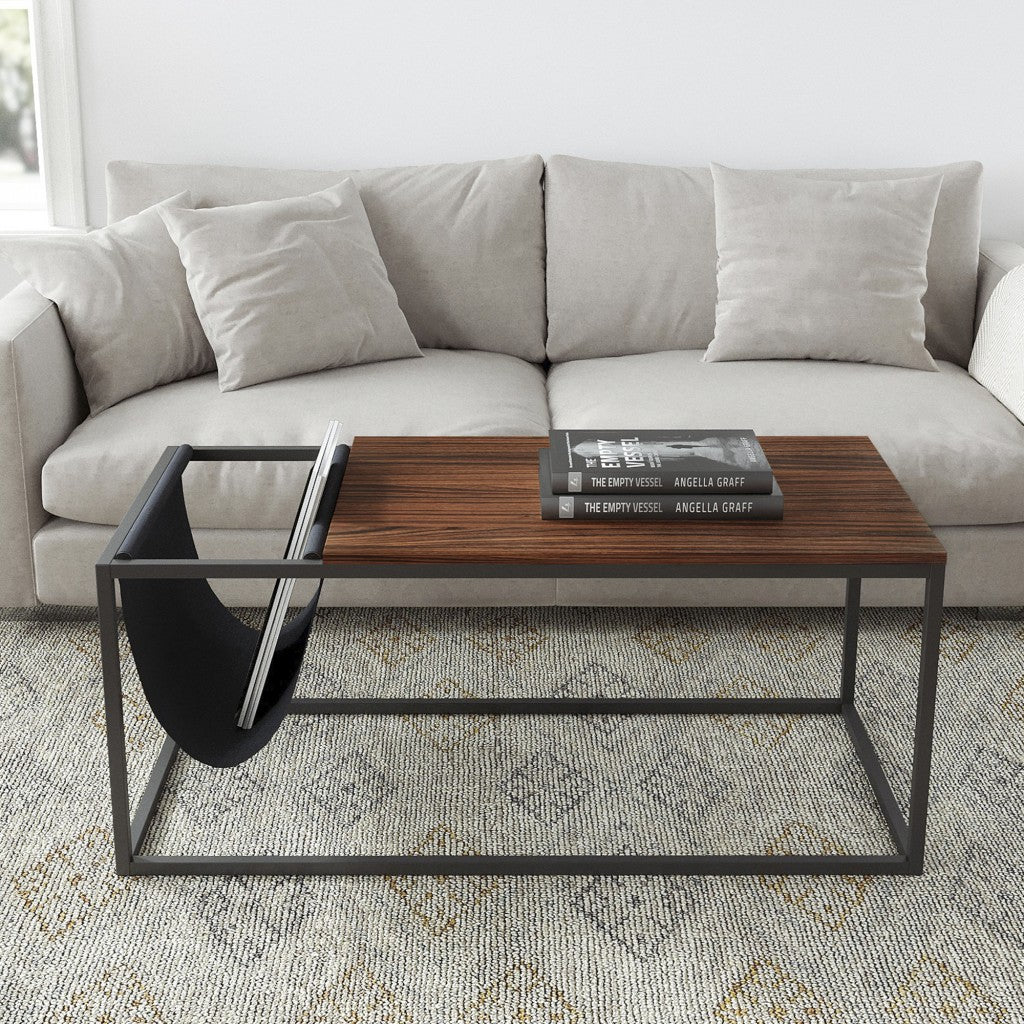 HomeRoots 43" Metal Coffee Table With Shelf in Brown And Black Finish