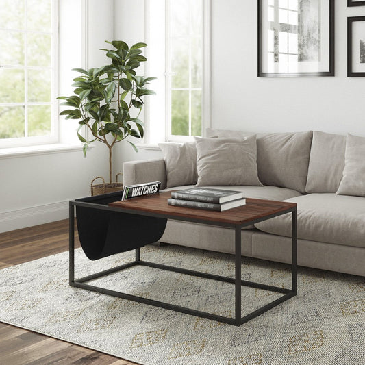 HomeRoots 43" Metal Coffee Table With Shelf in Brown And Black Finish