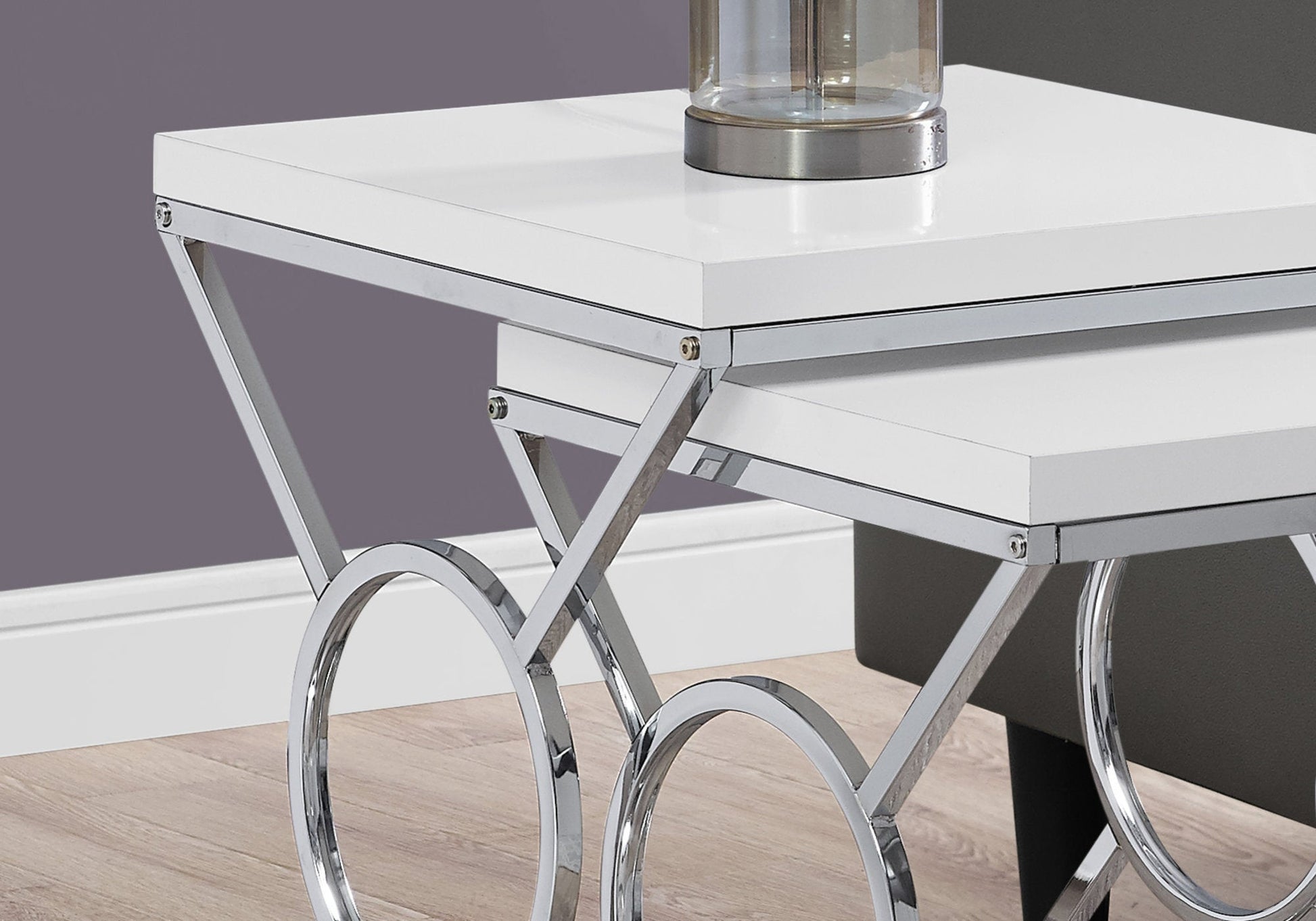 HomeRoots 43" White Metal Nesting Table in Set of 2