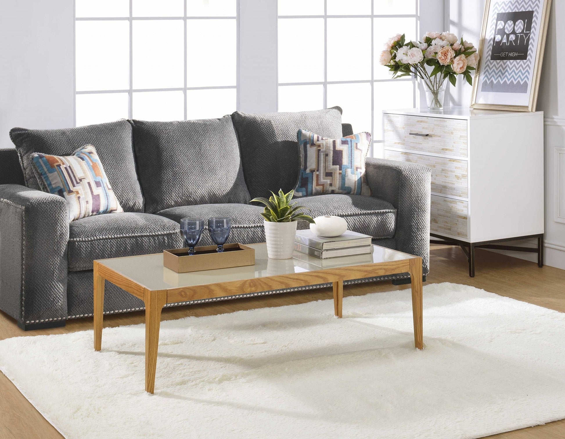 HomeRoots 43' x 24' x 15' Natural And Frost Glass Coffee Table