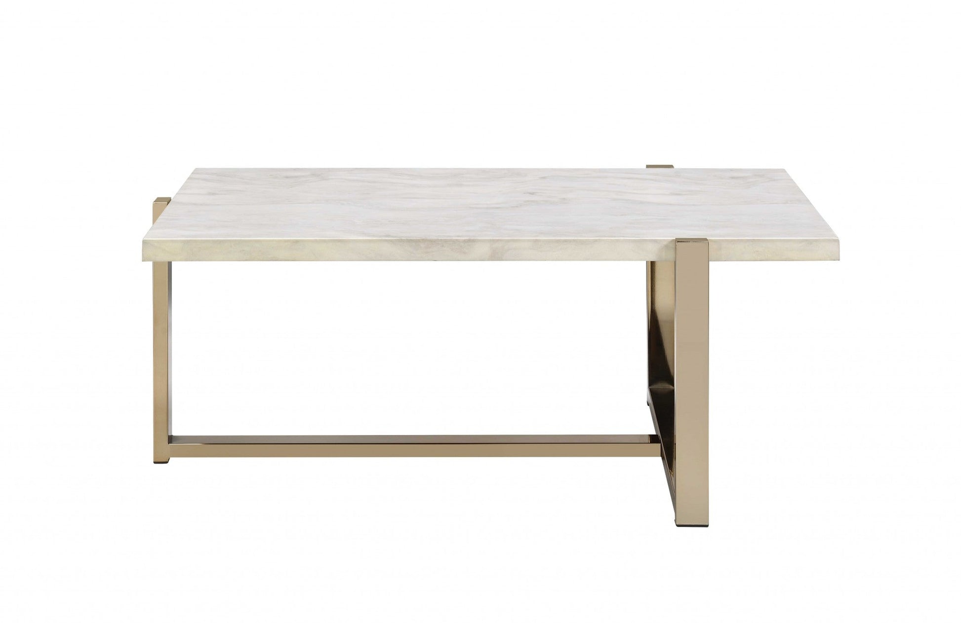 HomeRoots 43' x 26' x 18' Chrome And White Metal Tube Coffee Table