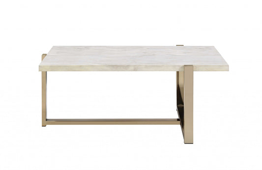 HomeRoots 43' x 26' x 18' Chrome And White Metal Tube Coffee Table