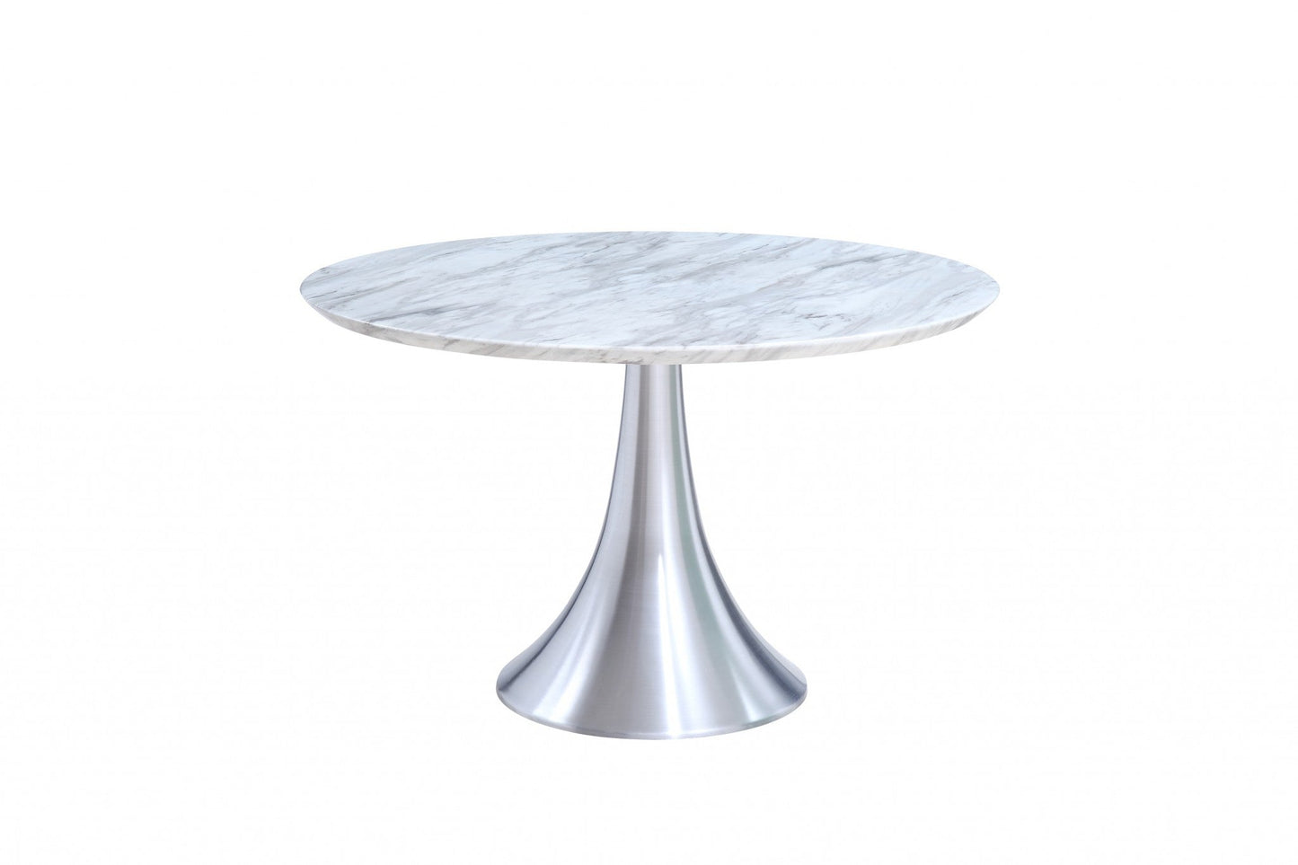 HomeRoots 43 x 43 x 30 White Marble Stainless Steel Round Dining Table