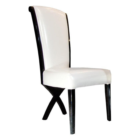HomeRoots 43.5" White Leatherette And Black Wood Dining Chairs With X Shaped Rear Legs In Set Of Two