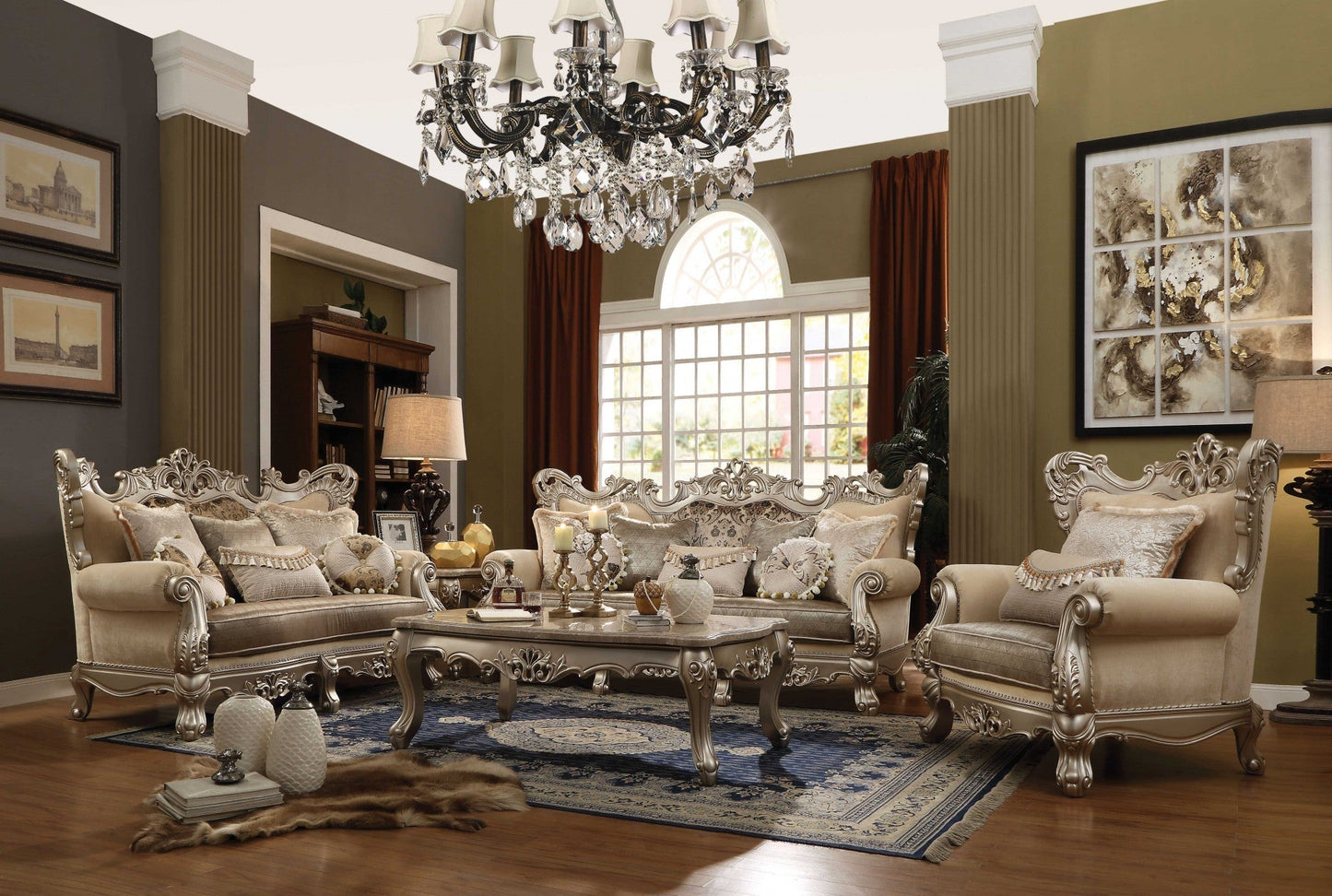 HomeRoots 44" Champagne Fabric Trellis Club Chair With Toss Pillows Included
