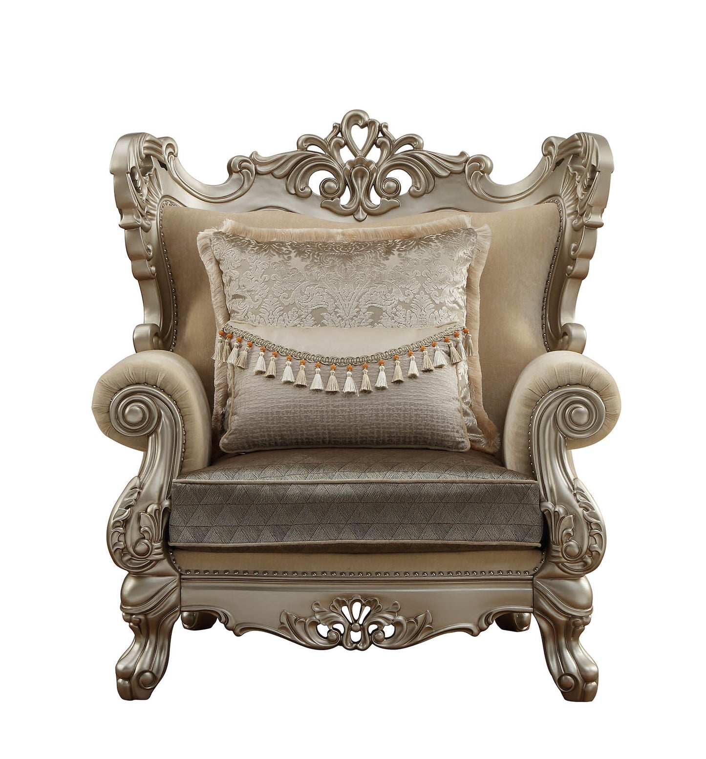 HomeRoots 44" Champagne Fabric Trellis Club Chair With Toss Pillows Included