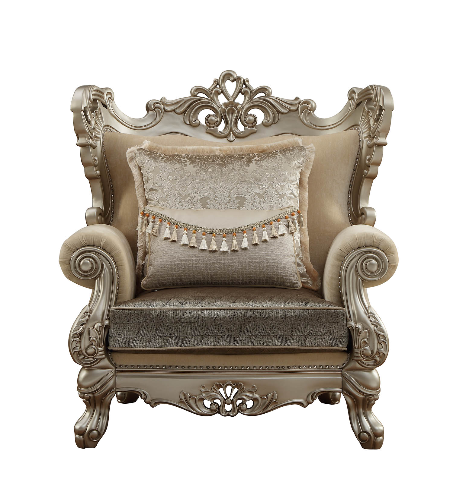 HomeRoots 44" Champagne Fabric Trellis Club Chair With Toss Pillows Included