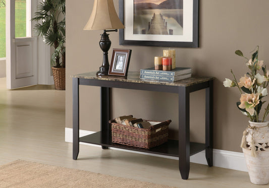 HomeRoots 44" Espresso And Brown Console Table With Storage