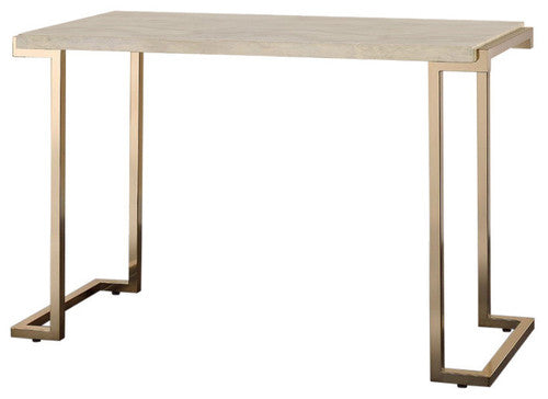 HomeRoots 44" Iron Coffee Table With White And Gold Faux Marble Finish