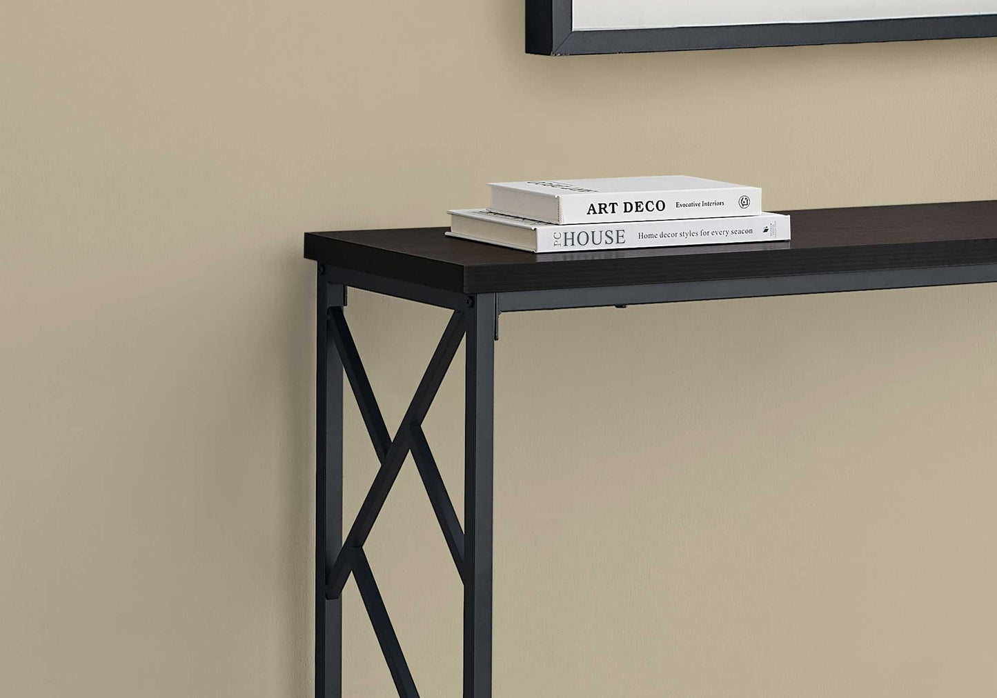 HomeRoots 44" Rectangular Metal Hall Console Accent Table With Brown and Black Finish