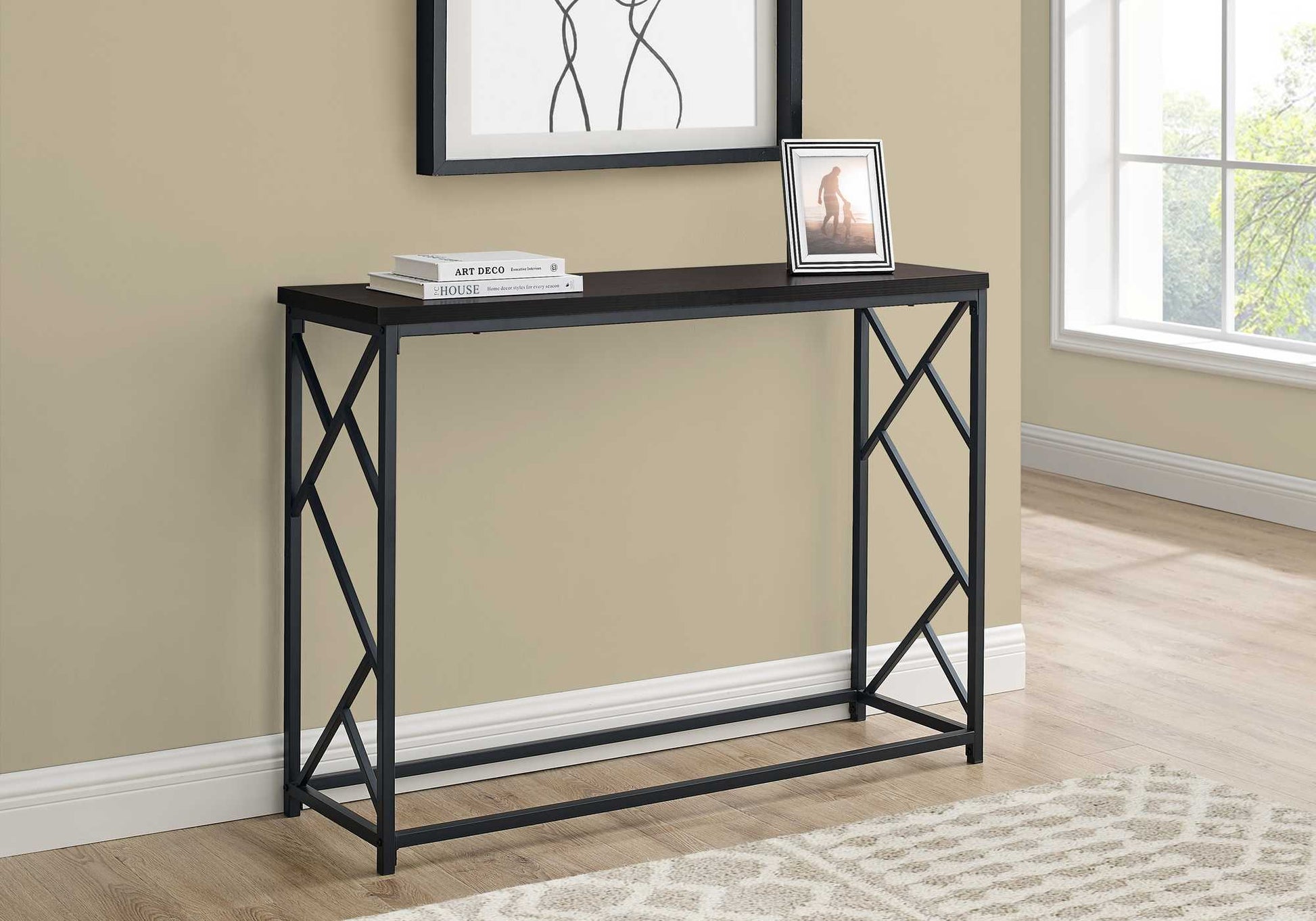 HomeRoots 44" Rectangular Metal Hall Console Accent Table With Brown and Black Finish