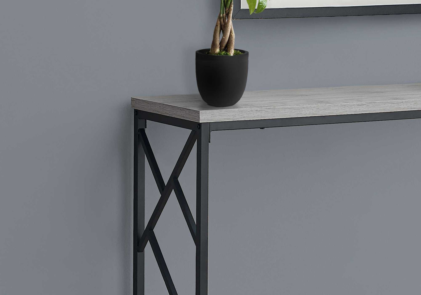 HomeRoots 44" Rectangular Metal Hall Console Accent Table With Grey and Black Finish