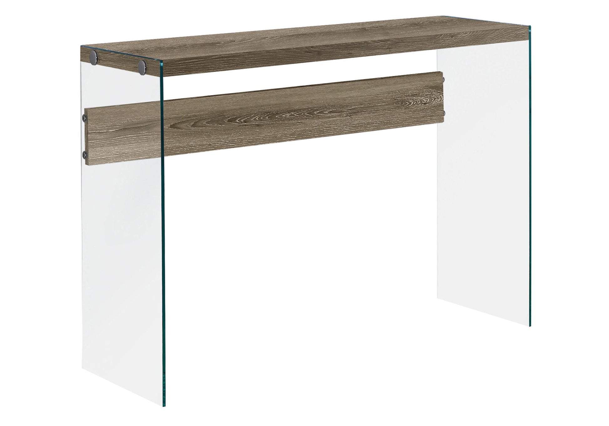 HomeRoots 44" Solid Console Table in Taupe and Clear Finish