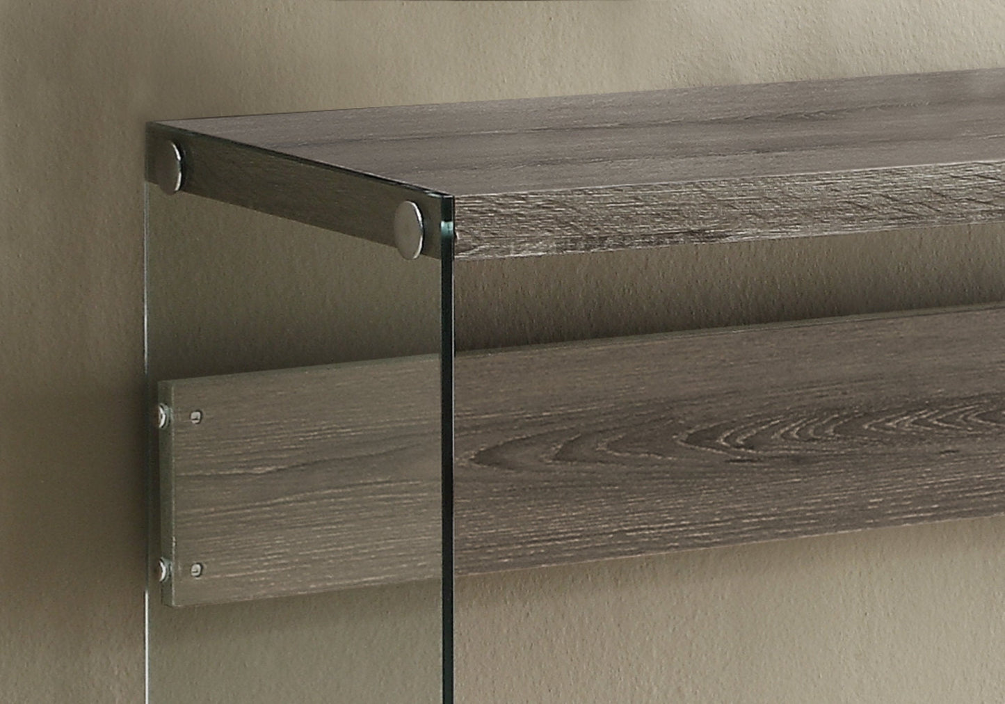 HomeRoots 44" Solid Console Table in Taupe and Clear Finish