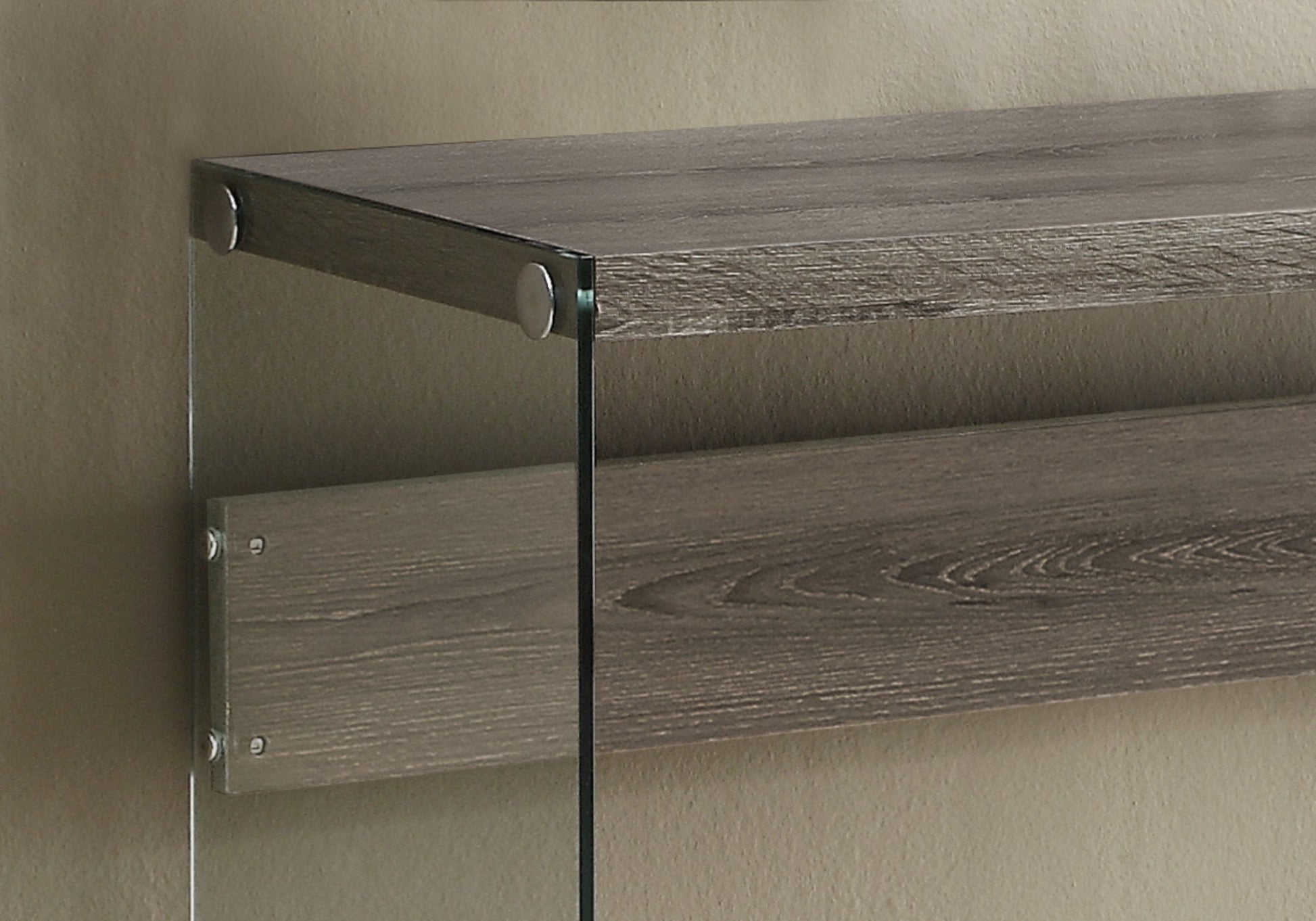 HomeRoots 44" Solid Console Table in Taupe and Clear Finish