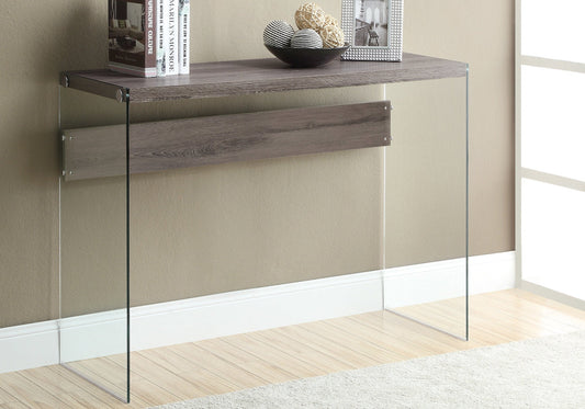 HomeRoots 44" Solid Console Table in Taupe and Clear Finish