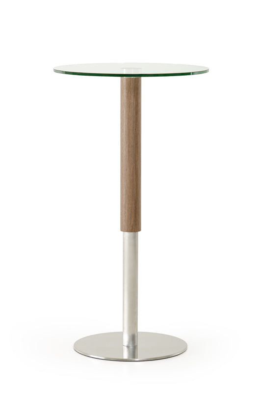 HomeRoots 44" Veneer Glass and Steel Round Bar Table