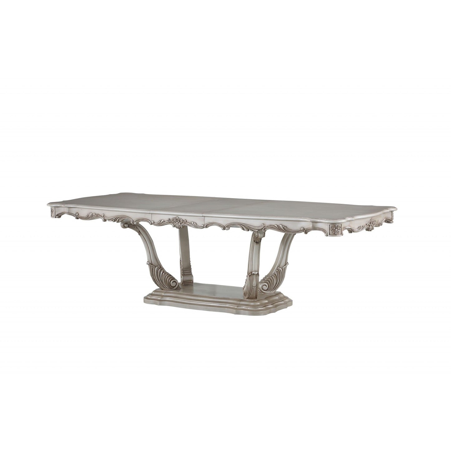 HomeRoots 44" x 102" x 30" Wood Dining Table With Pedestal in Antique White Finish