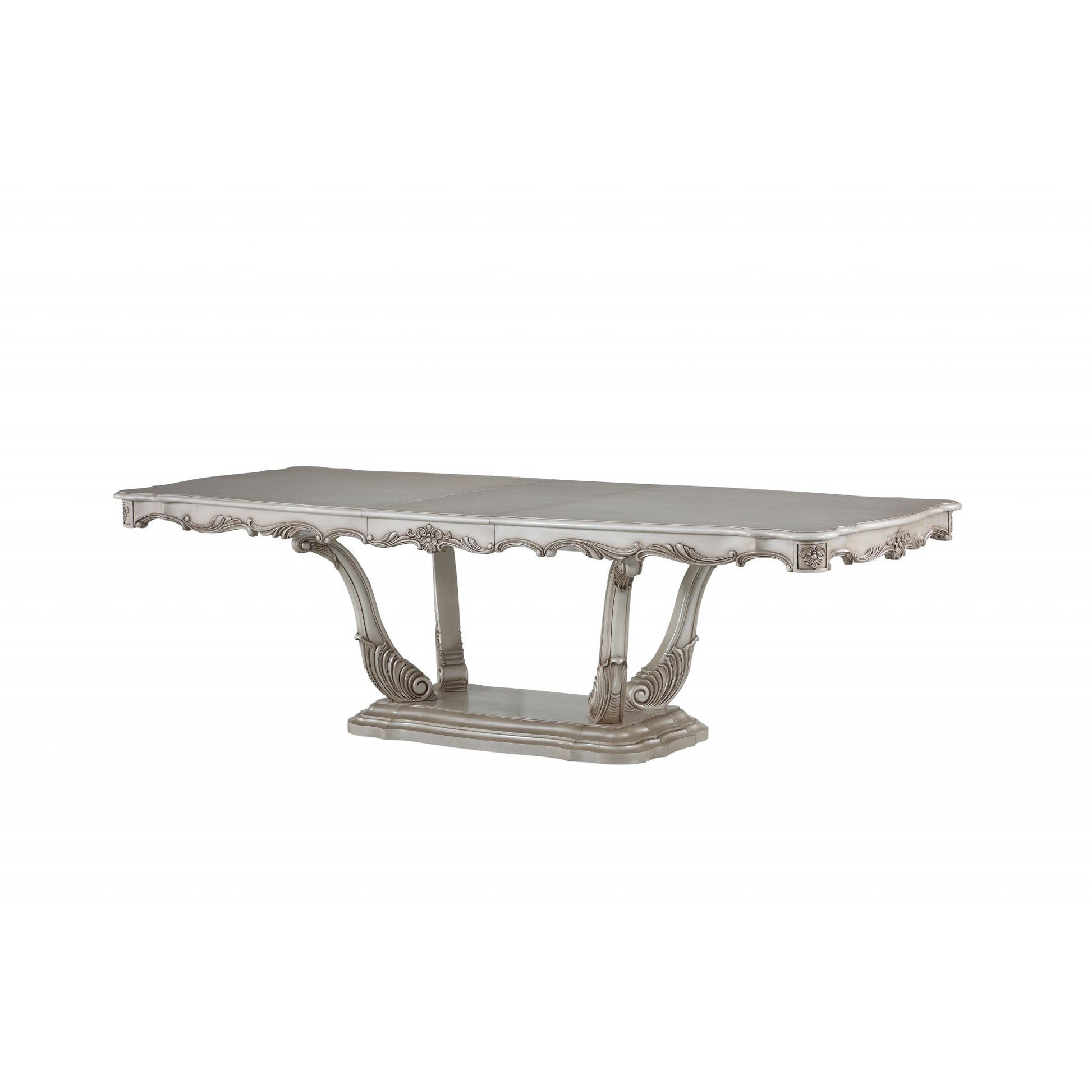 HomeRoots 44" x 102" x 30" Wood Dining Table With Pedestal in Antique White Finish