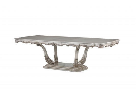 HomeRoots 44" x 102" x 30" Wood Dining Table With Pedestal in Antique White Finish