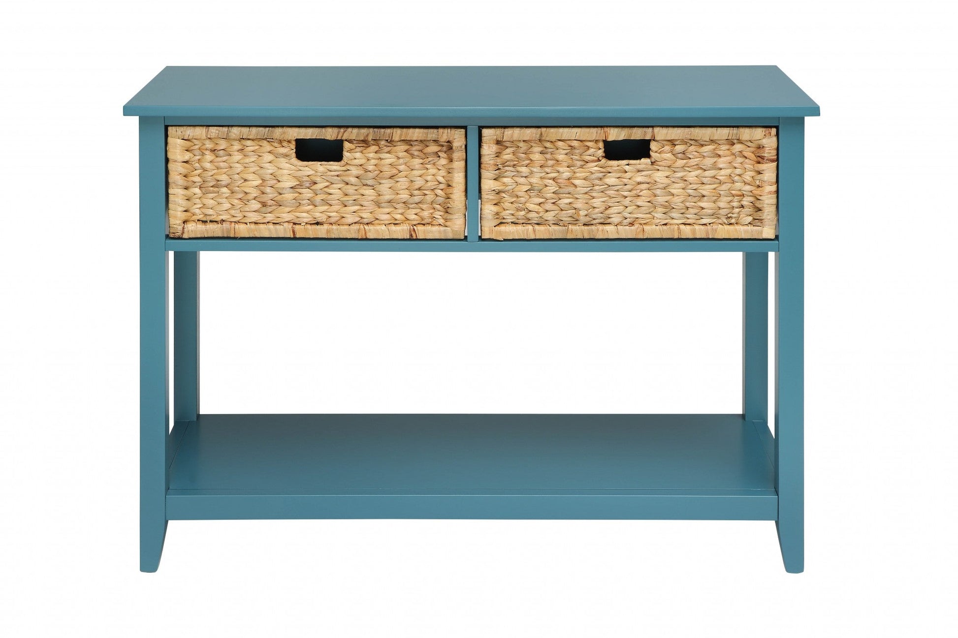 HomeRoots 44" x 16" x 28" Solid Wood Leg Console Table in Teal Finish