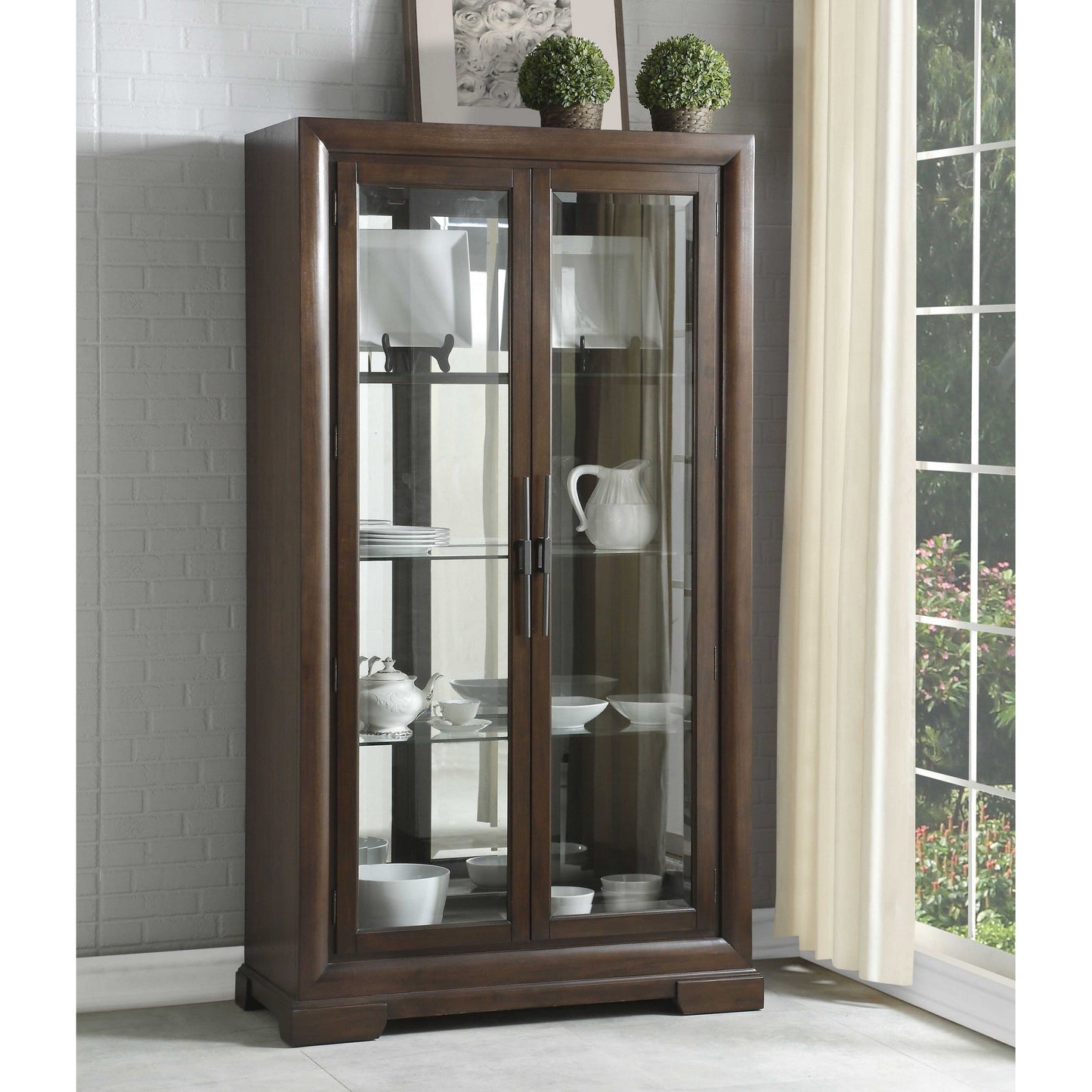 HomeRoots 44" x 19" x 78" Rectangular Display Cabinet In Tobacco Finish