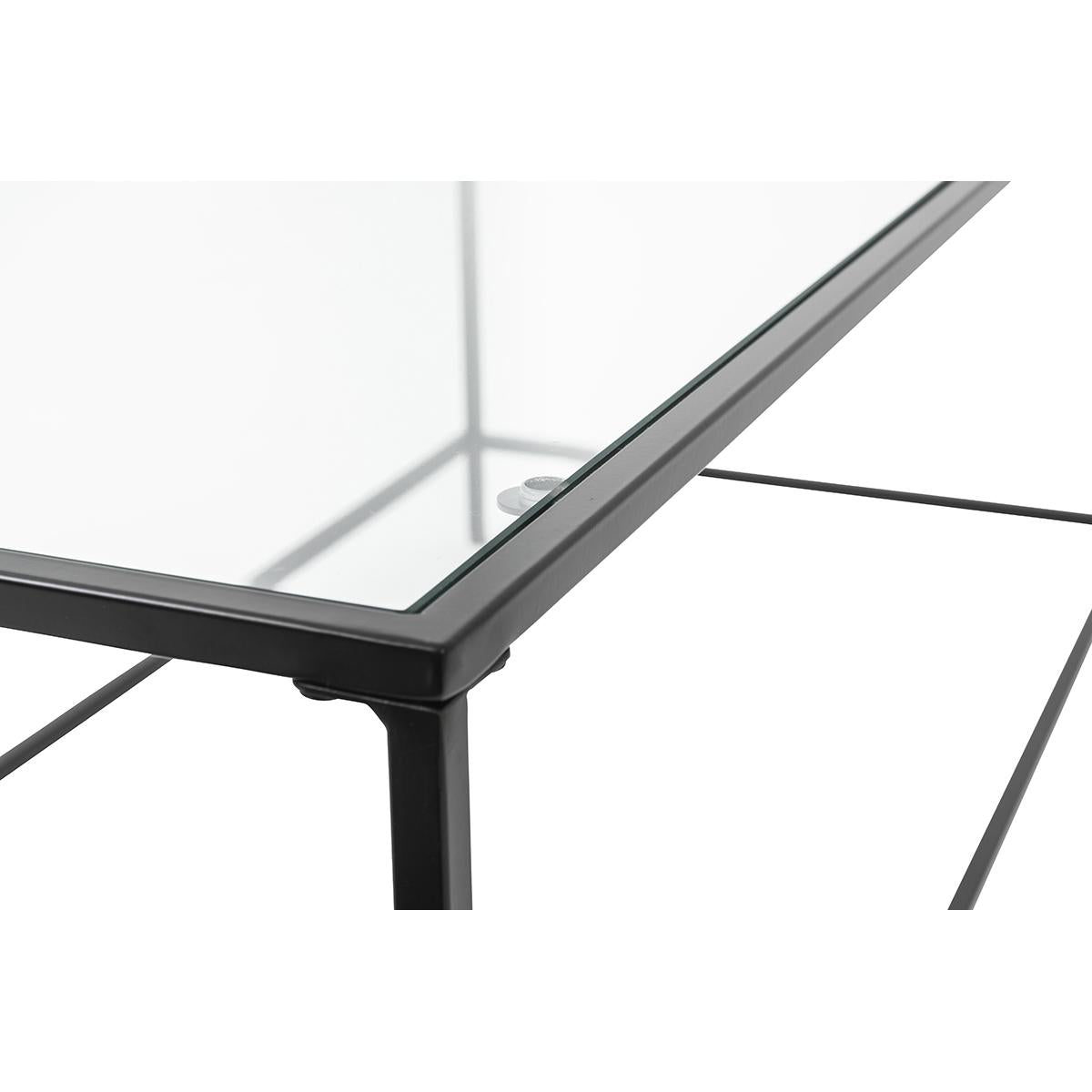 HomeRoots 44" x 20.76" x 17.88" Coffee Table in Clear Glass with Black Base