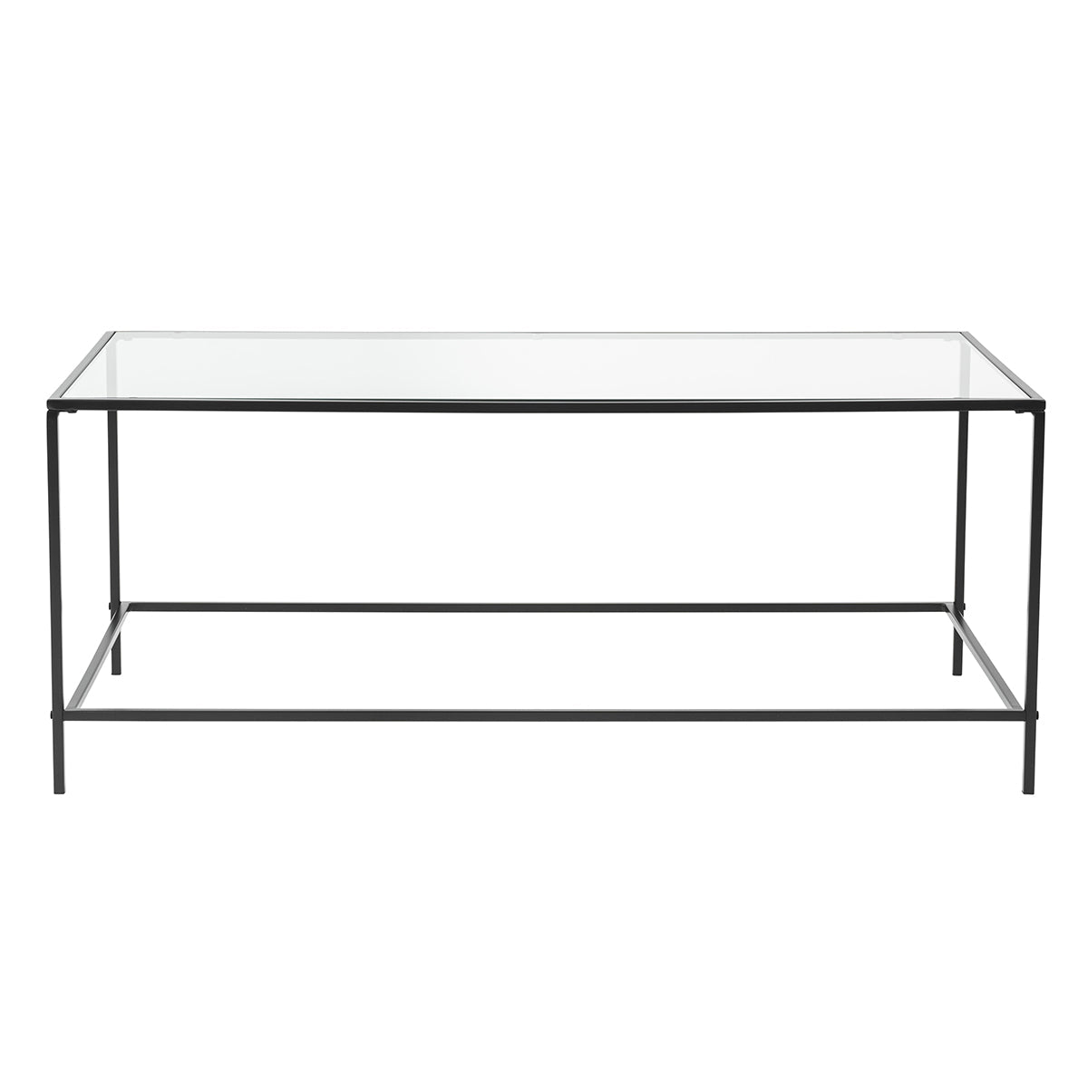 HomeRoots 44" x 20.76" x 17.88" Coffee Table in Clear Glass with Black Base