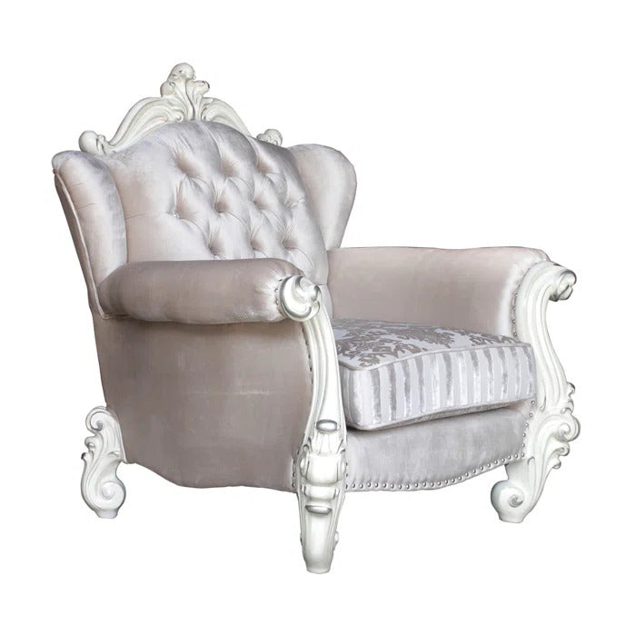 HomeRoots 44" x 41" x 46" Wood Chair 2 Pillows in Ivory Finish