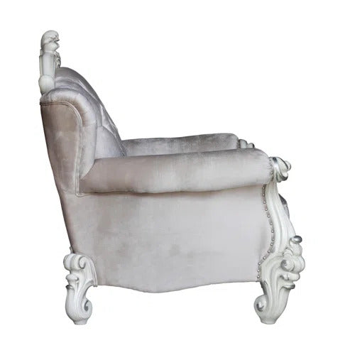 HomeRoots 44" x 41" x 46" Wood Chair 2 Pillows in Ivory Finish