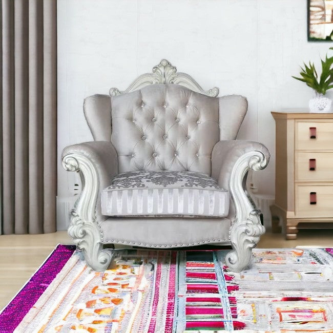 HomeRoots 44" x 41" x 46" Wood Chair 2 Pillows in Ivory Finish