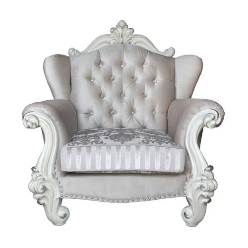 HomeRoots 44" x 41" x 46" Wood Chair 2 Pillows in Ivory Finish