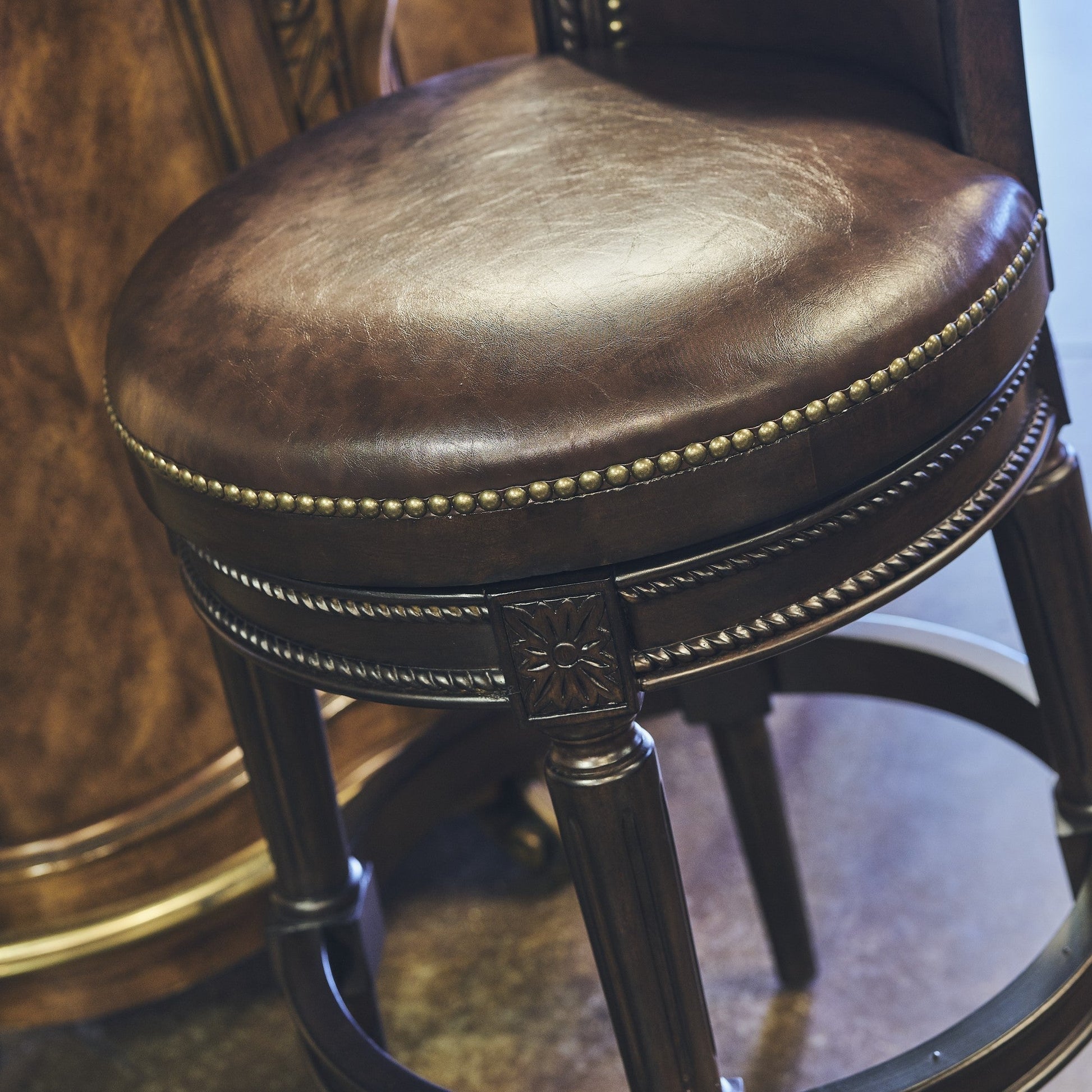 HomeRoots 45" Hardwood Frame Upholstered Bar Stool in Walnut Finish