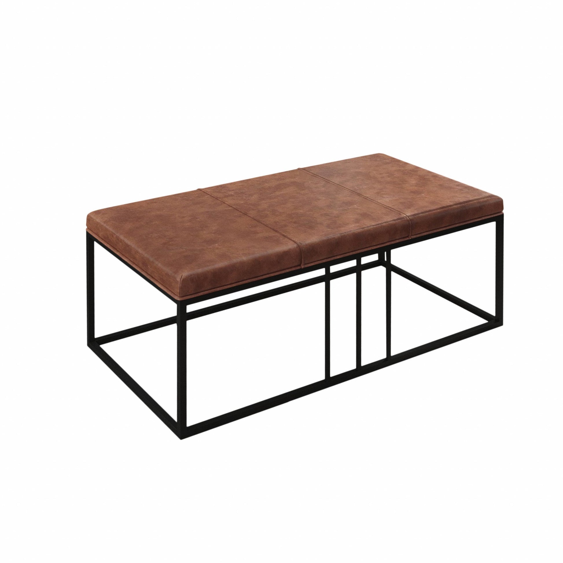 HomeRoots 46" Faux Leather And Metal Coffee Table With Brown and Black Finish