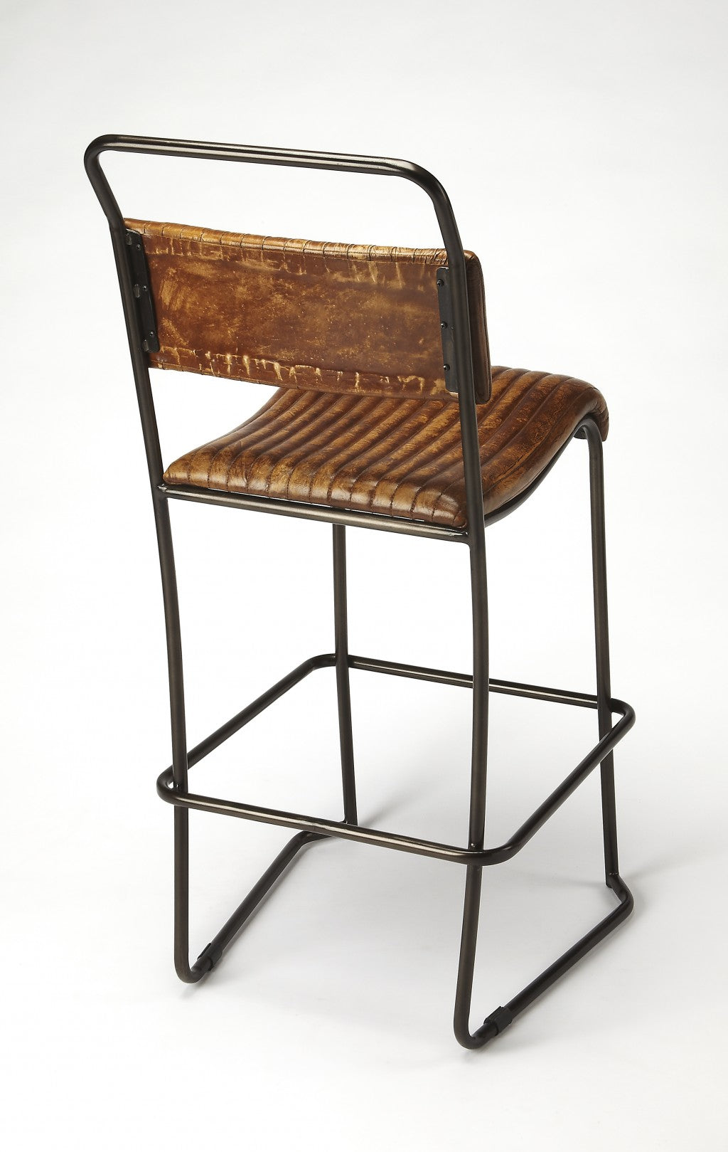 HomeRoots 46" Iron Bar Chair With Footrest in Brown and Black Finish