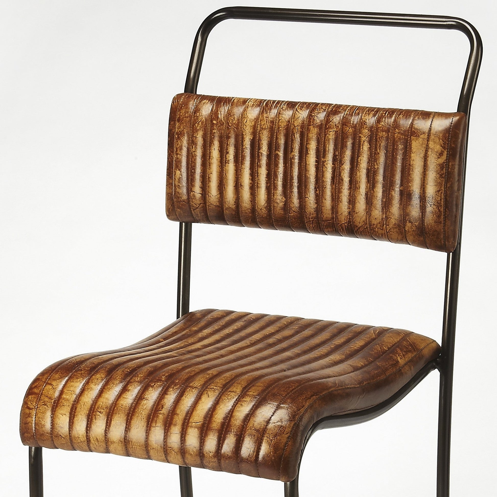 HomeRoots 46" Iron Bar Chair With Footrest in Brown and Black Finish